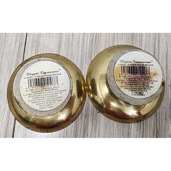 Elegant Expressions 3 Inch Brass Pillar Candle Holder Collectible Decor Set of 2 - Picture 8 of 9